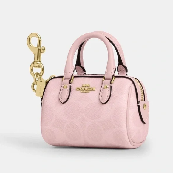 Coach Mini Rowan Bag Charm In Signature Canvas Powder Pink - Picture 3 of 3